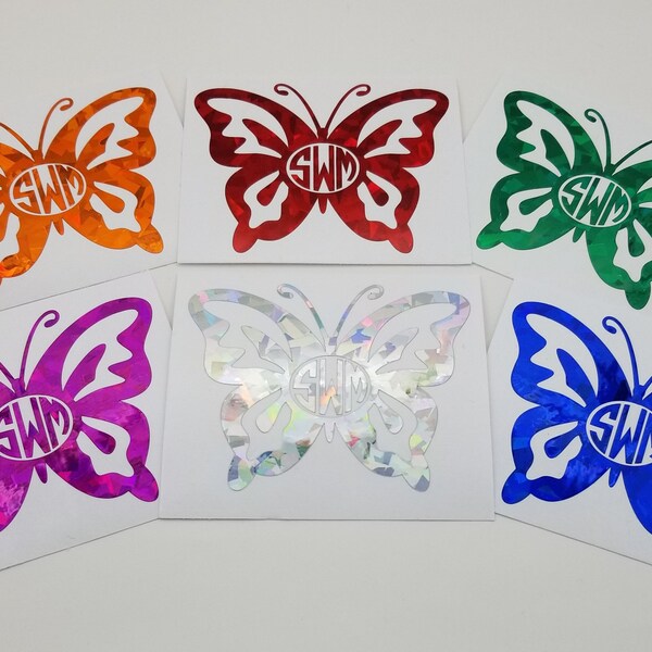 Butterfly Monogram Vinyl Decal. Personalized Butterfly Monogram Sticker. Customized Butterfly Monogram Decal. Gifts for Family and Friends.
