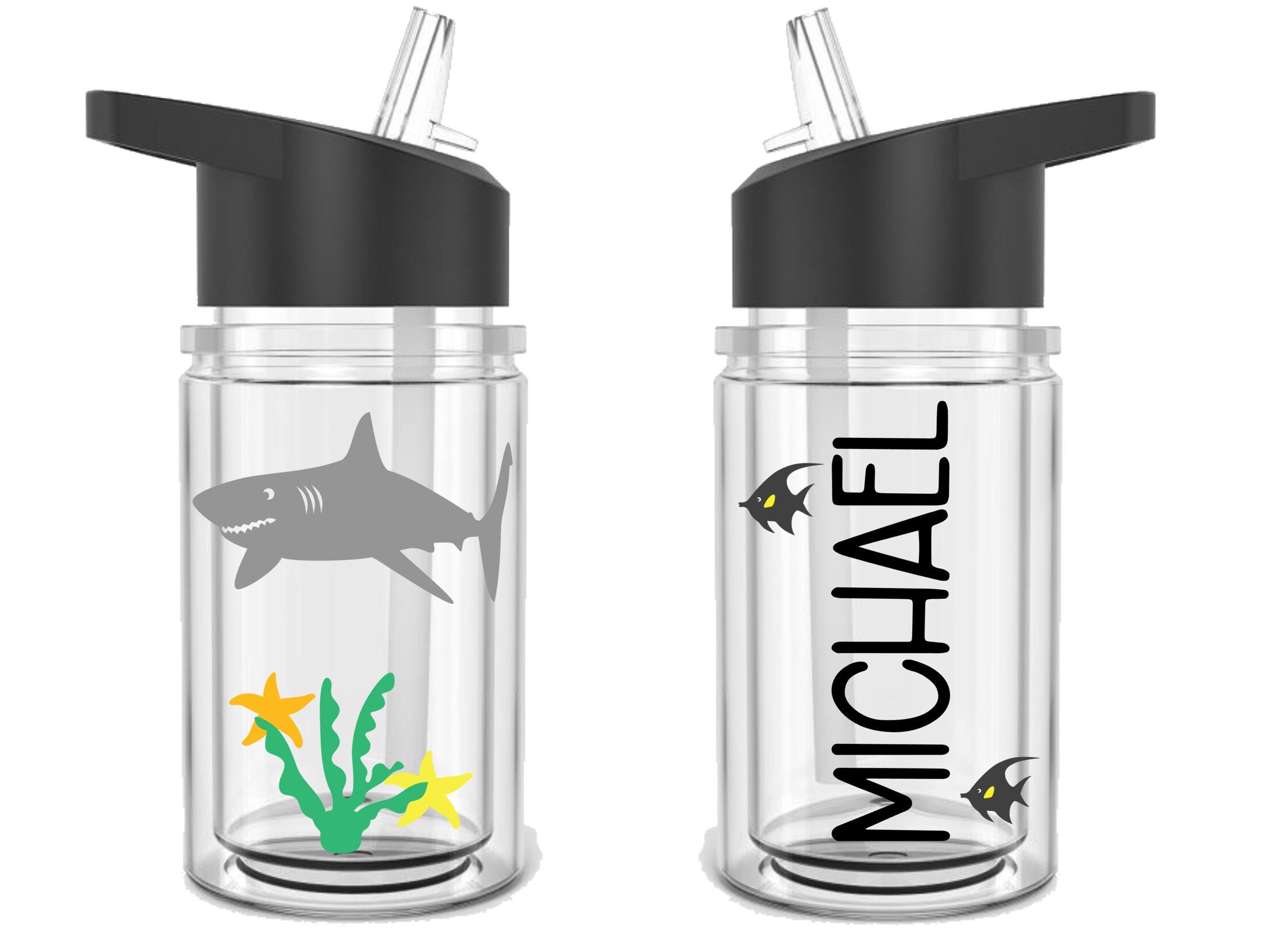 Personalized Kids Water Bottle Shark Water Bottle Customized Ocean Theme Water Bottle 10 Oz ...