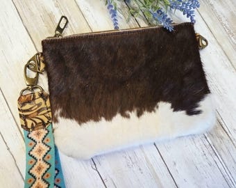 Hair on CowHide Wristlet | Small Western Bag | Genuine Western Tooled Leather