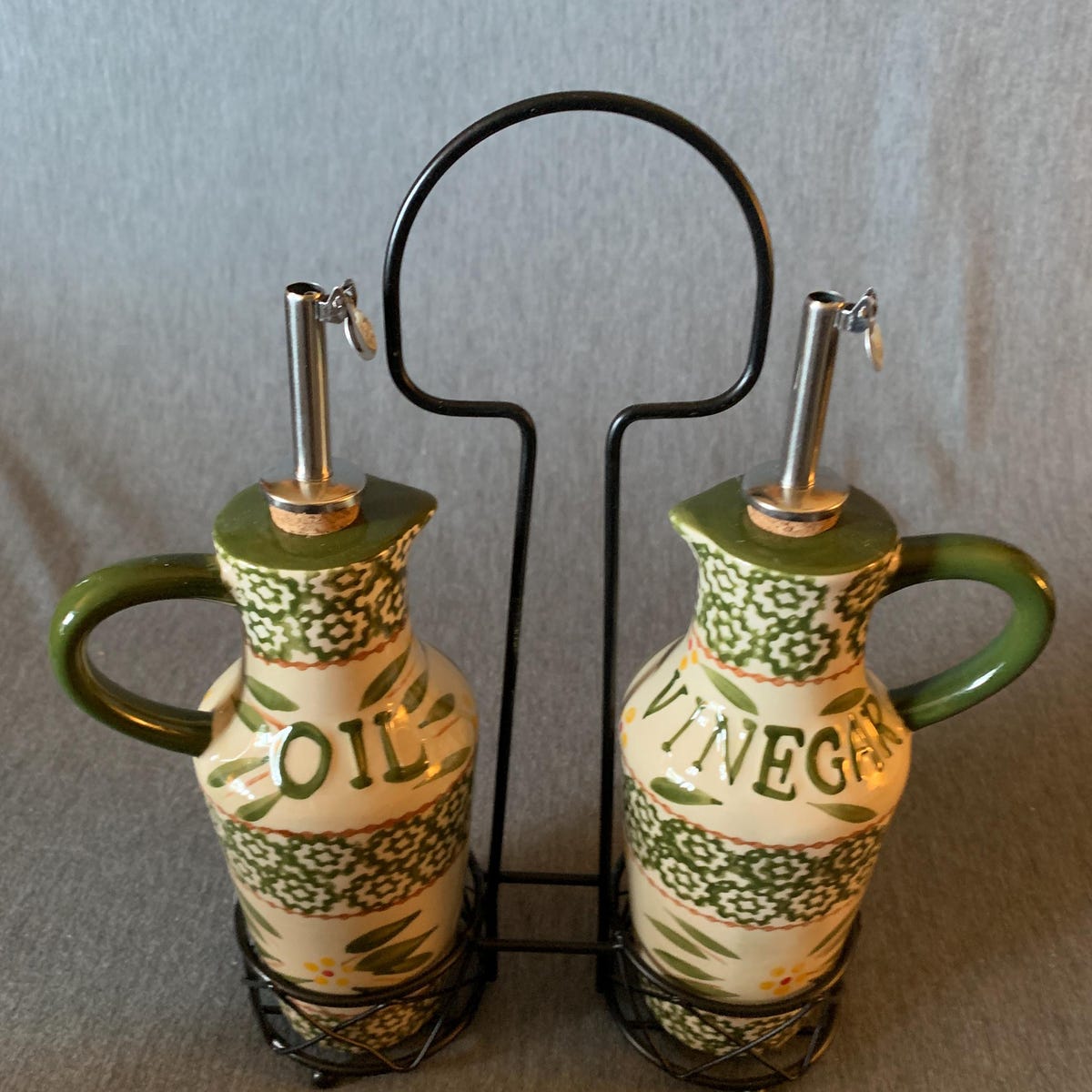 Temp-tations Old World Green Oil & Vinegar Dispensers in Wire Caddy! - Etsy