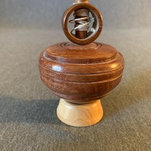 Vintage Wood Hand Turned Spinning Top Toy w/Base that Spins Forever!