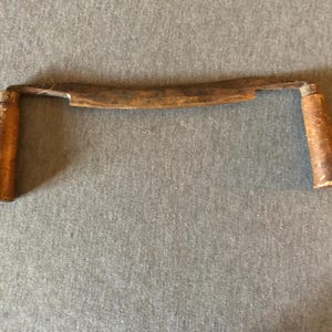 Vintage Wood Working Draw Knife Tool 8 1/2&quot; Blade on Curved Spine Wood Handles!