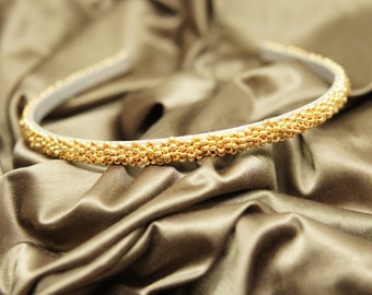Bandeau de mariage étroit en or, diadème de mariage en or, morceau de cheveux de baptême