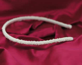 Braut-Kopfschmuck, elegantes Stirnband, Hochzeits-Stirnband, weißes Perlen-Stirnband, schmales Hochzeits-Tiara, Muttertagsgeschenk