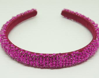 Fuchsia pink headband, bright bridesmaid tiara, beaded headband for her