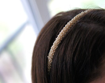 Champagne color thin beaded headband, bridesmaid headpiece