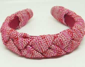 Braided pink fabric hairband, fuchsia pink headband, bright bridesmaid tiara