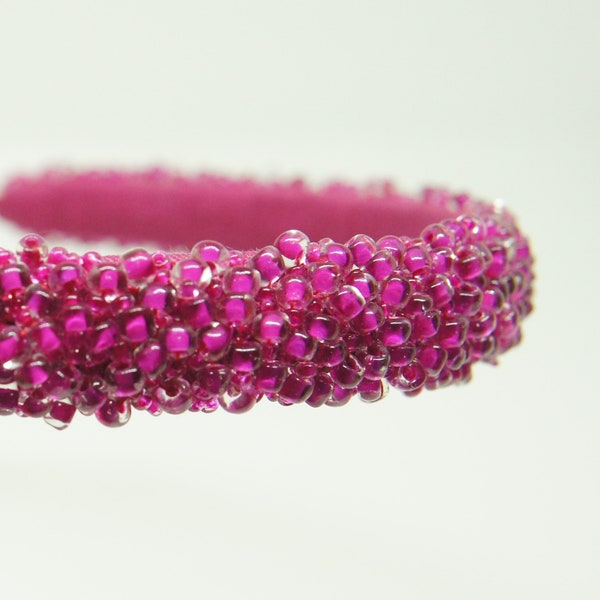 Bandeau perlé rose chaud, bandeau rose fuchsia, déclaration de bandeau pour dames, couronne de perles de verre, future mariée lumineuse, diadème