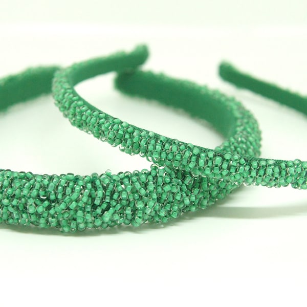 Beaded summer green headband, green statement band, thin or wide