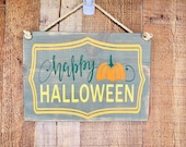 Halloween sign with rope hanger - Happy Halloween - rustic wood sign - fall decor - distressed wood sign with rope