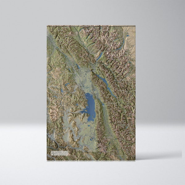 Flathead Valley, 24x36 inch Large-scale Map, Crown of the Continent Series #2, Flathead Lake, Glacier Park, Canvas Wall Art