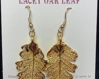 COEW Iridescent Copper Dipped Real Oak Leaf Wire Hook Earrings Nature Jewelry