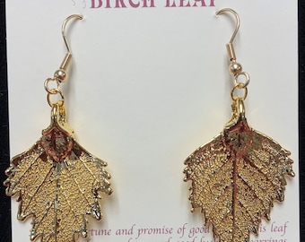 Gold leaf Jewelry ,Gold Dipped Leaf Earrings, French Ear Wires, Gold Leaves, Leaves From Mother Nature, Natures Leaves, Birch Leaf