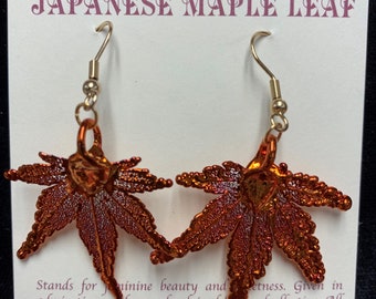 Real Leaf Jewelry Copper Dipped Leaf Earrings French Earwires Iridescent leaves Leaves From Mother Nature Natures Leaves JapaneseMaple Leaf