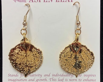 Real Gold Dipped Leaf Earrings French Ear Wires Gold Leaf Jewelry Gold Leaves Leaves From Mother Nature Natures Leaves Colorado Aspen Leaf