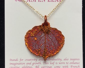 Real leaf Necklace Copper dipped leaf Necklace Real Leaf Jewelry Iridescent Aspen Leaf Leaves From Mother Nature Natures Leaves  Aspen Leaf