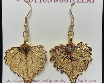 Real leaf Jewelry Gold Leaf Jewelry Gold Dipped Leaf Earrings French Ear Wires  Leaves From Mother Nature Natures Leaves, Cottonwood Leaf