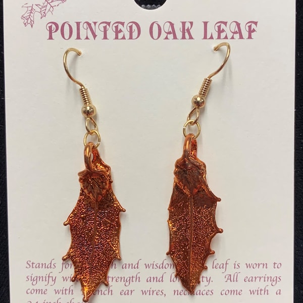 Real Leaf Jewelry Copper Dipped Leaf Earrings French Ear wires Iridescent leaves Leaves From Mother Nature Natures Leaves Pointed Oak Leaf