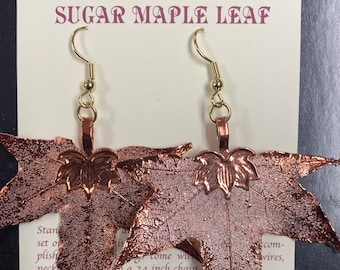 Real Leaf Jewelry Copper Dipped Leaf Earrings French Ear wires Iridescent leaves Leaves From Mother Nature Natures Leaves Sugar Maple Leaf
