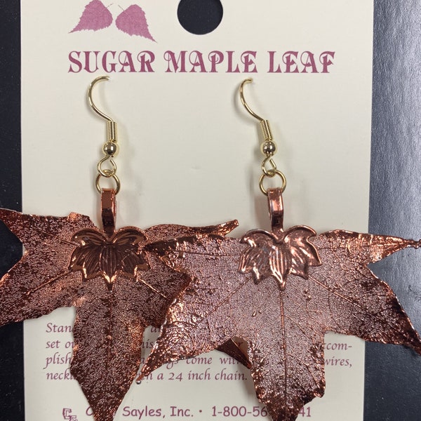 Real Leaf Jewelry Copper Dipped Leaf Earrings French Ear wires Iridescent leaves Leaves From Mother Nature Natures Leaves Sugar Maple Leaf