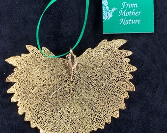 Real Cottonwood Leaf Ornament Dipped In 24k Gold Christmas Ornament Real Leaf Ornament Gold Leaf Ornament  Cottonwood Leaf