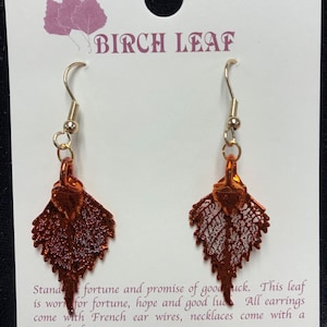 Real Leaf Jewelry Copper Dipped Leaf Earrings French Ear wires Iridescent leaves Leaves From Mother Nature Natures Leaves Birch Leaf