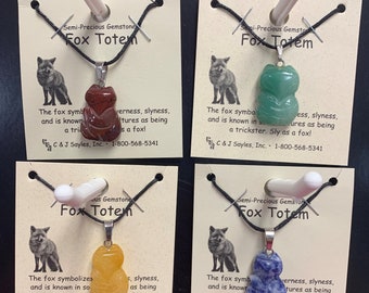 Fox Hand Carved Stone Figurine Gemstone Totem Necklace Fetish Necklace Critter Necklaces  Gemstone Animal Necklace Spirit Fetish Necklace