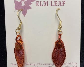 Real Leaf Jewelry Copper Dipped Leaf Earrings French Ear wires Iridescent leaves Leaves From Mother Nature Natures Leaves Elm Leaf earrings