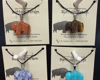 Buffalo Hand Carved Stone Figurine Gemstone Totem Necklace Fetish Necklace Critter Necklaces Gemstone Animal Necklace Spirit FetishNecklace