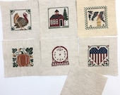 Counted Cross Stitch Seasonal Block of the Month Unfinished Quilt Project Thanksgiving Turkey Patriotic Heart Fall Pumpkin Cow Butter Churn