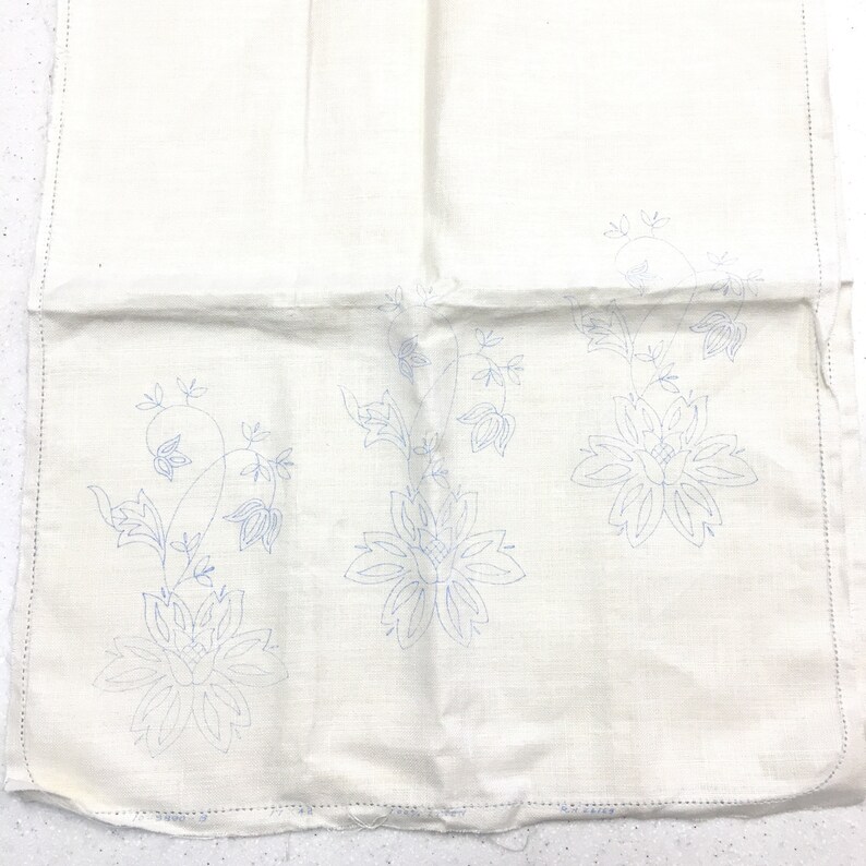 Vintage Stamped for Crewel Embroidery 100 Linen Dresser Scarf Etsy