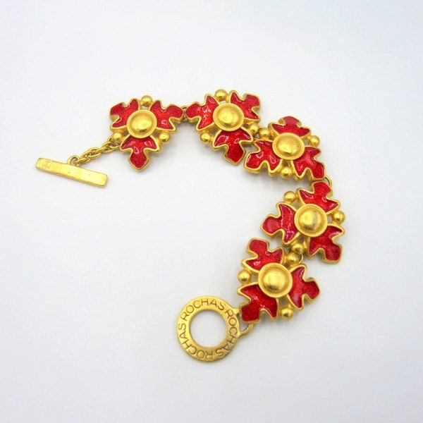 VERMILLION | Rochas | Toggle Bracelet 1980s | Keith Haring Style | Red and Gold Link | Designer Costume | Authentic | Made in France