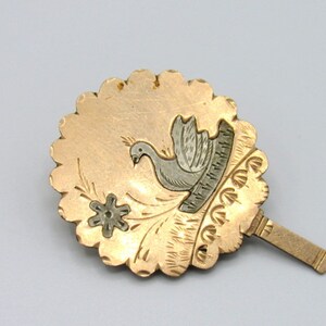 DU TEMPS PERDU / Broche de luto victoriano latón y plata de ley / Pájaro y flor grabados / Movimiento estético americano / Espalda soldada imagen 6