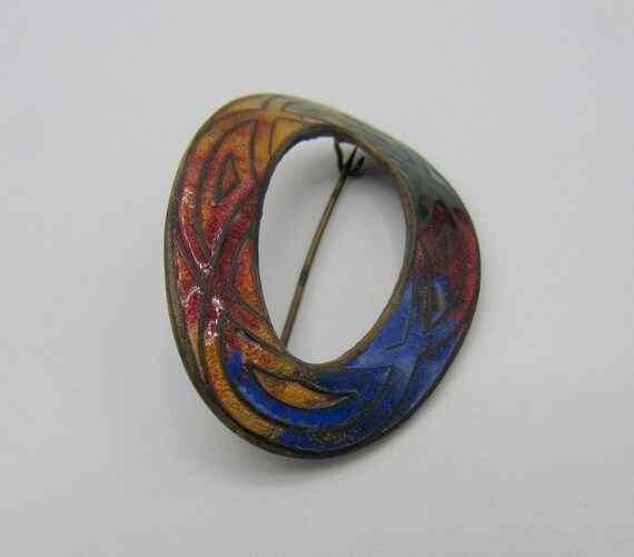 LEOLA | Arts and Crafts Enamel Brooch | Brass Pin… - image 4