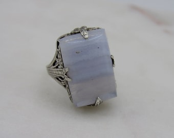 MARNIE | Lace Agate Authentic Art Déco Silver Ring | Early 20th Century | Possibly Edwardian Ring | Floral Theme  | Botanical Theme