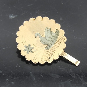 DU TEMPS PERDU / Broche de luto victoriano latón y plata de ley / Pájaro y flor grabados / Movimiento estético americano / Espalda soldada imagen 1