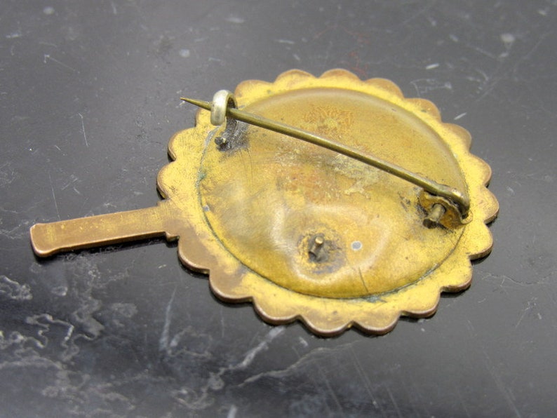 DU TEMPS PERDU / Broche de luto victoriano latón y plata de ley / Pájaro y flor grabados / Movimiento estético americano / Espalda soldada imagen 4