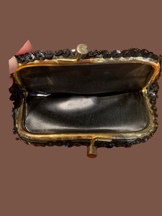 Vintage handmade sequin & beaded black rosary cas… - image 6