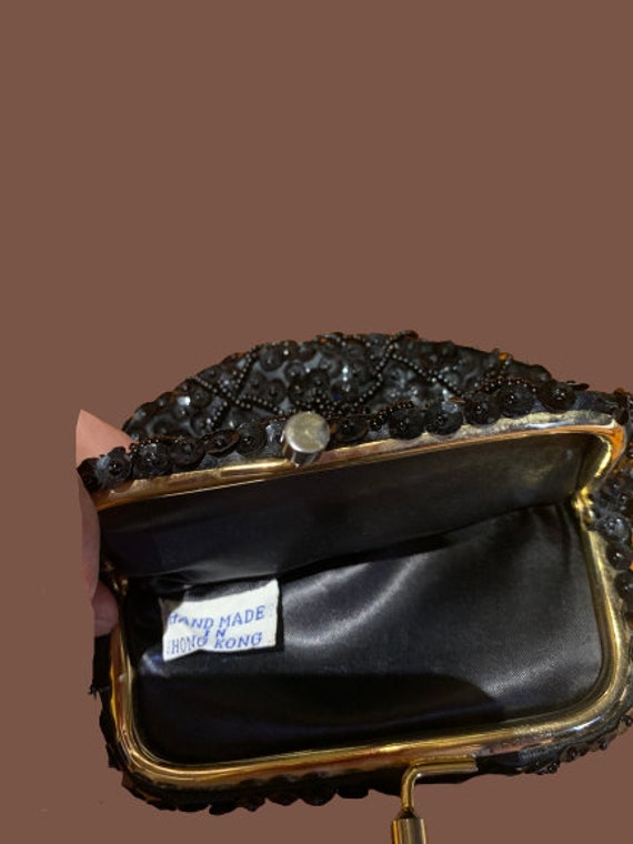 Vintage handmade sequin & beaded black rosary cas… - image 3