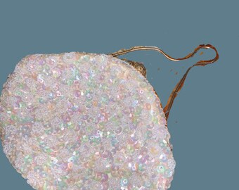Vintage Handmade Off White Beaded & Sequined Clutch/Purse