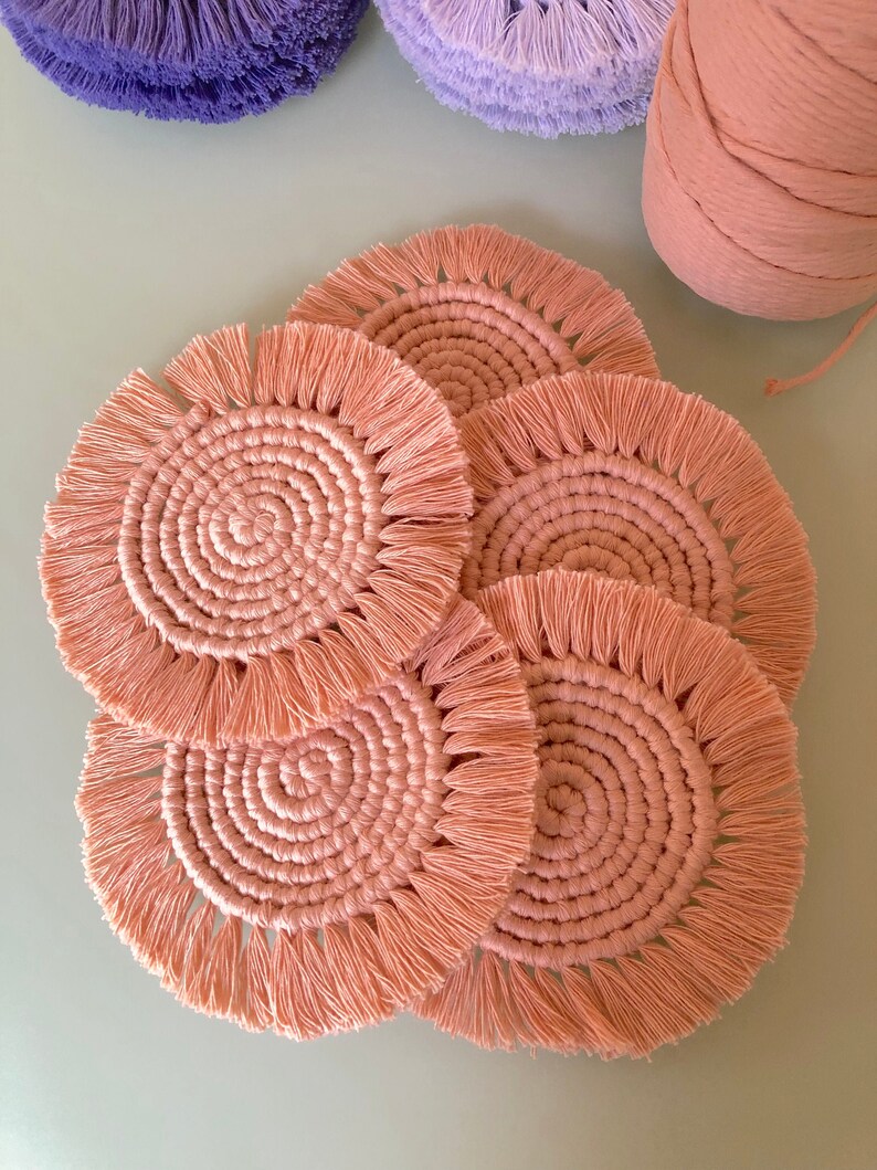 Coral Macrame Circular Drink Coasters Place Mats Set of 3 or 5