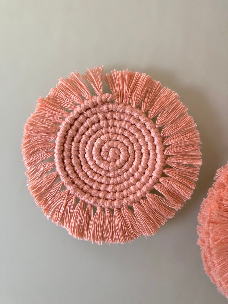 Coral Macrame Circular Drink Coasters Place Mats Set of 3 or 5