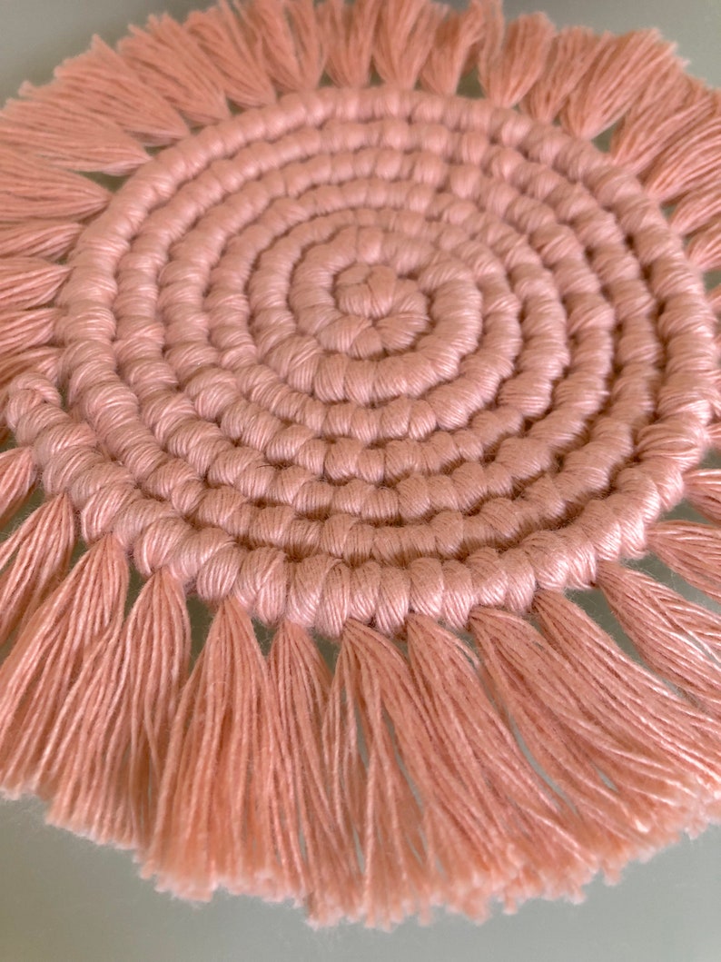 Coral Macrame Circular Drink Coasters Place Mats Set of 3 or 5