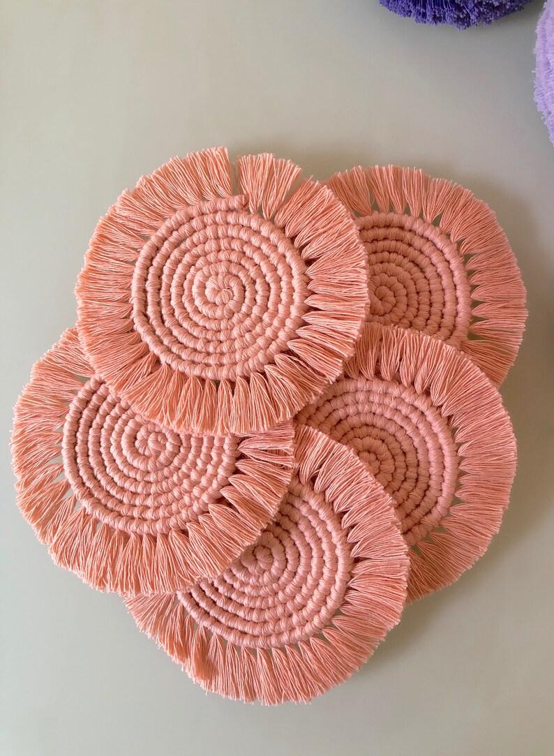 Coral Macrame Circular Drink Coasters Place Mats Set of 3 or 5