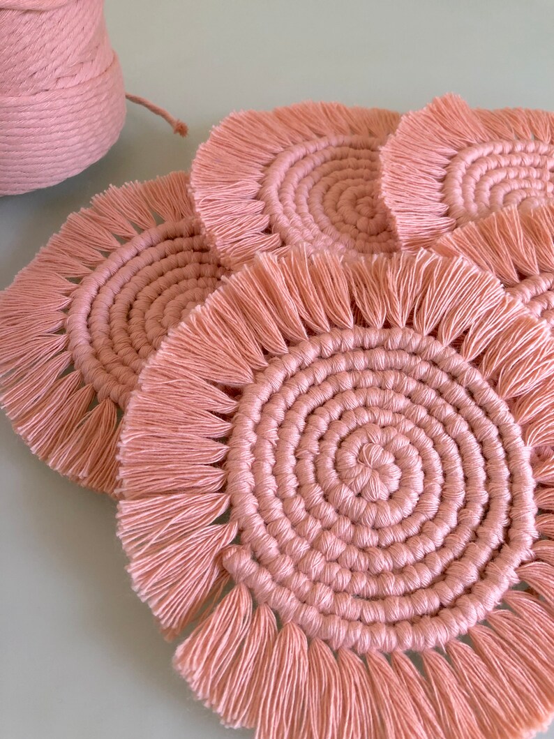 Coral Macrame Circular Drink Coasters Place Mats Set of 3 or 5