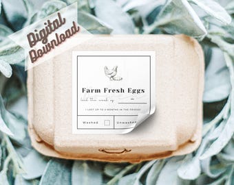 Egg Carton Label Digital Download - Printable Sticker, For Farm or Coop, Custom Egg Carton, PNG Digital File, Instant Download, Chicken Eggs