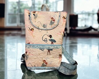 Dance ballet backpack, quilted front zipper pocket zipper closure drawstring made to order