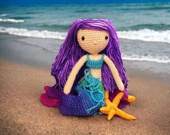 Mermaid doll, dress up, dressable soft crochet amigurumi plush toy made to order