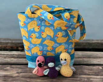 Rubber duck bag and duckies toy and bag, quilted