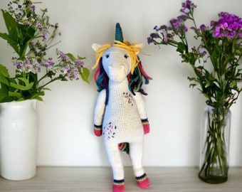 Rainbow unicorn stuffed animal lovey plush doll handmade crochet Amigurumi made to order